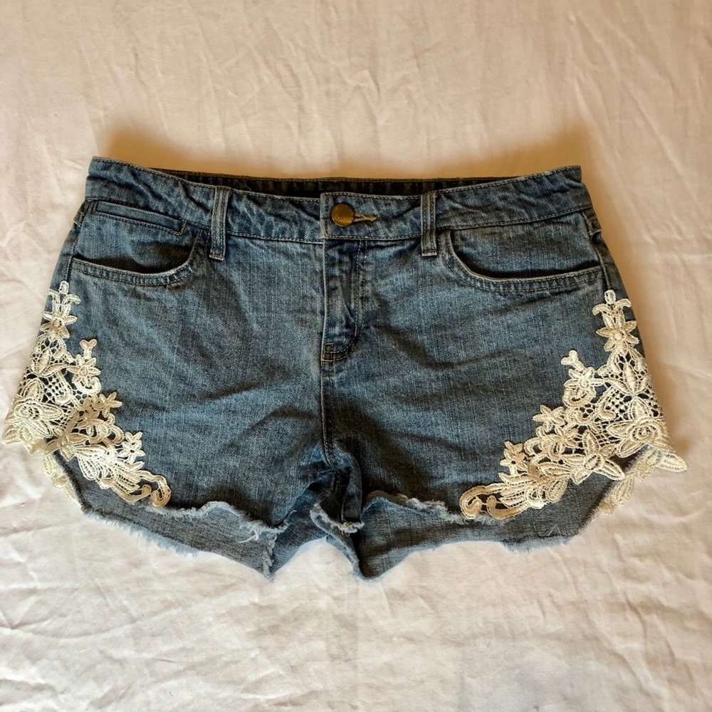 Laced and distressed Harper jean shorts